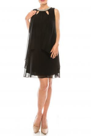 SLNY Faded Rose Layered Shift Dress with Faux Pearl Cutout Detail