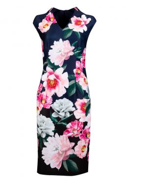 SLNY Floral Crepe Daytime Dress