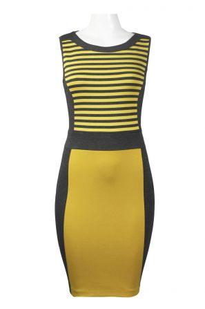 Spense Sleeveless Stripe and Block Print Ponte Sheath Dress