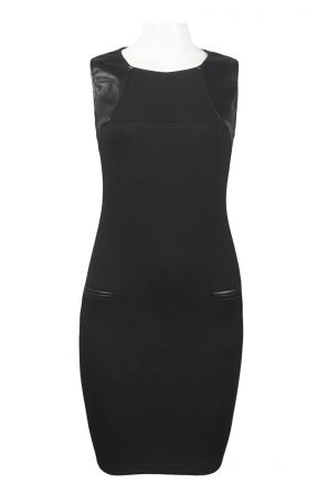 Spense Sleeveless Faux Front Pocket and Leather Detail Ponte Dress