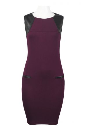 Spense Sleeveless Faux Front Pocket and Leather Detail Ponte Dress