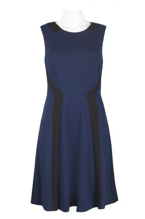 Spense Sleeveless Contrast Detail Fit and Flare Ponte Dress