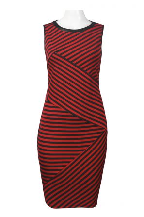 Spense Round Neckline Contrast Stripe Print Ponte Sheath Dress