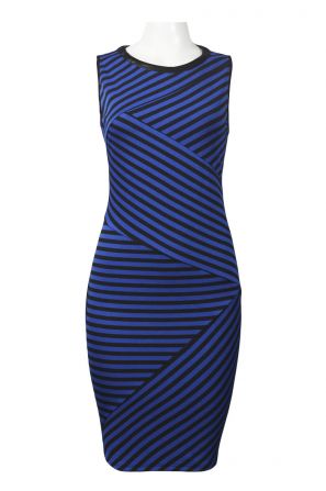Spense Round Neckline Contrast Stripe Print Ponte Sheath Dress