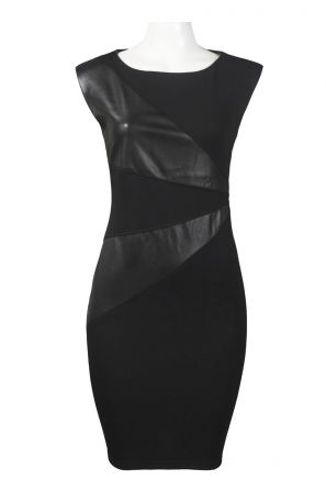 Spense Cap Sleeve Faux Leather and Ponte Panel Dress