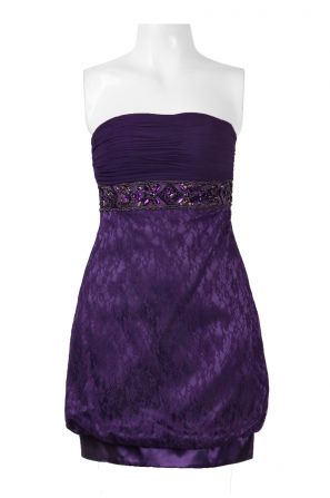 Sue Wong Strapless Ruched Embellished Floral Lace Dress