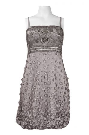 Sue Wong Spaghetti Strap Embellished Mesh Dress