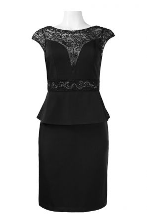 Sue Wong Cap Sleeve V-Back Embellished Bead and Sequin Mesh & Satin Dress