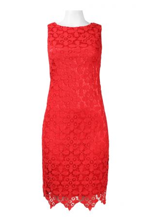 Sue Wong Crew Neck Sleeveless Embroidered Quatrefoil Pattern Lace Dress