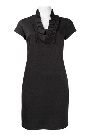Suzi Chin for Maggy Boutique Short Sleeve Ruffled Neck Ponte Dress