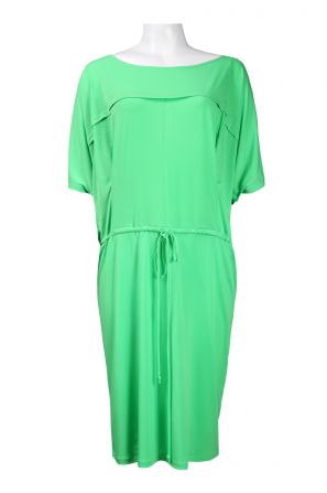 Maggy Boutique Boat Neck Cape Sleeve Drawstring Waist Solid Dress