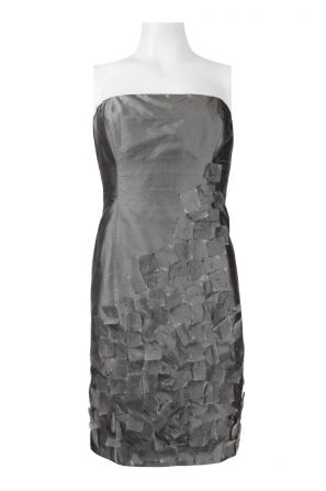 Suzi Chin Strapless Zipper Back Embellished Shantung Silk Dress