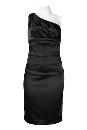 Suzi Chin for Maggy Boutique One Shoulder Ruched Satin Knee Length Dress