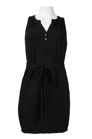 Suzi Chin for Maggy Boutique Split Neckline Button Detail Bow Tie Belt Rayon Dress