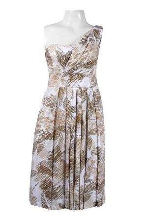 Suzi Chin for Maggy Boutique One Shoulder Pleated Leaf Front Cotton Dress