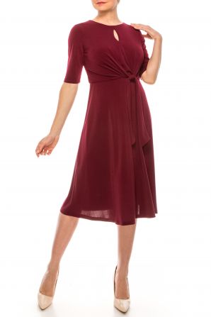 London Times Merlot Short Sleeve A-Line Midi Day Dress