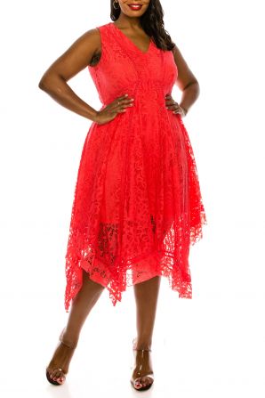J Taylor Sleeveless V-Neck Lace Midi Dress