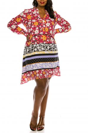J Taylor Floral Print Long Sleeve Split V-Neck Dress