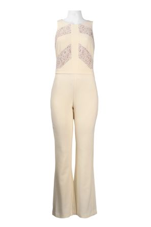 Taylor Sleeveless Floral Lace Insert Crepe Flare Jumpsuit