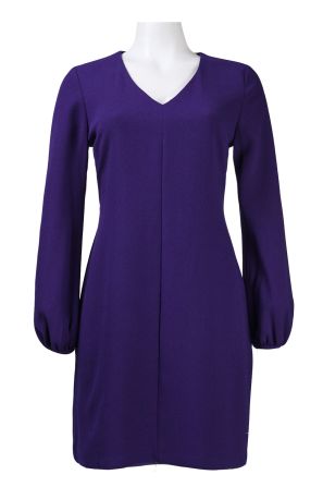 Taylor Puff Long Sleeve V-Neckline Zip Detail Crepe Dress