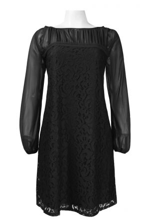 Taylor Sheer Long Sleeve Ruched Neckline Cotton Lace Dess