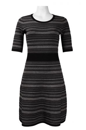 Taylor Half Sleeve Horizontal Stripe Knit Flare Dress