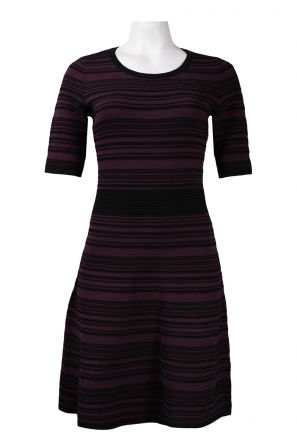 Taylor Half Sleeve Horizontal Stripe Knit Flare Dress