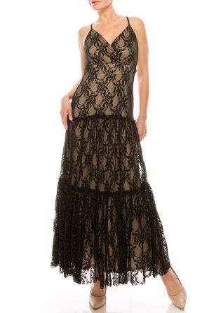 Taylor Halter Strap V-Neck Keyhole Back Embroidered Lurex Mesh Dress