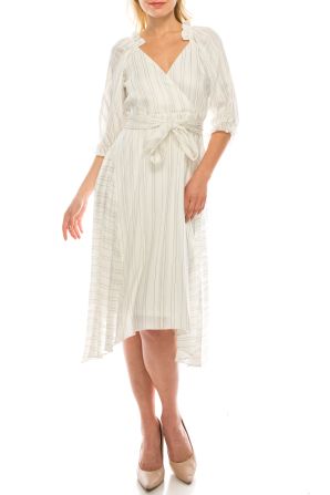 Maison Tara Pinstripe 3/4 Sleeve A-Line Dress