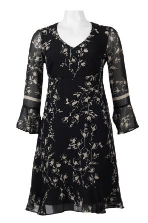 Taylor V-Neck Long Sleeve Zipper Back Multi Print Chiffon Dress