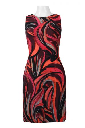 Taylor Crew Neck Sleeveless Zipper Back Bodycon Multi Print Stretch Crepe Dress
