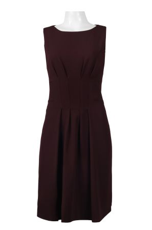Taylor Boat Neck Sleeveless Zipper Back Pleated Solid Stretch Crepe Dress