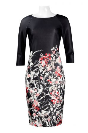 Taylor Scoop Neck 3/4 Sleeve Bodycon Multi Print Zipper Back Scuba Dress