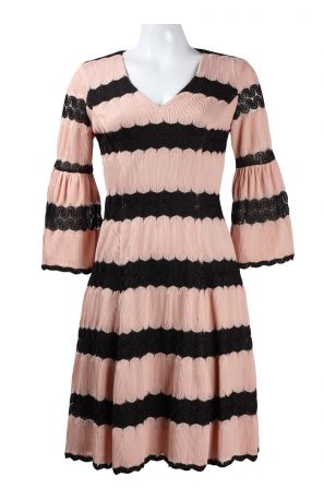 Taylor V-Neck Circular Flounce Sleeve Zipper Back Knit Dress
