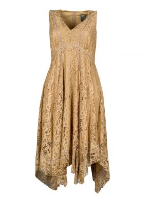 Taylor Sleeveless V-Neckline Handkerchief Hem Floral Lace Midi Dress