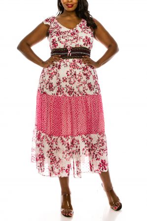 Taylor V Neck Printed Chiffon Midi Dress