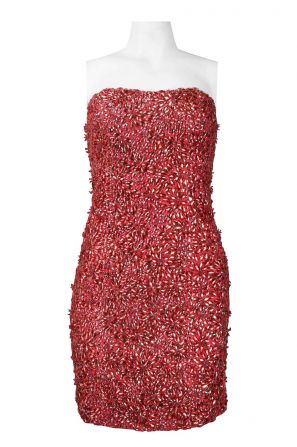 Theia Strapless All Over Rhinestone Detail Zip Back Silk Mesh Dress