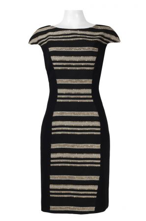 Theia Boat Neck Cap Sleeve Bodycon Zipper Back Stretch Crepe Twill Dress