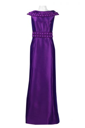 Theia Boat Neck Cap Sleeve Embellished Zipper Back Irredecent Rayon Dress