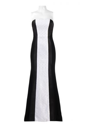 Theia Strapless Zipper Back Crepe & Wool Panel Dress with Shawl