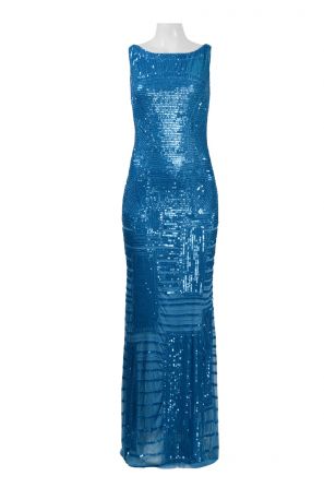 Theia Boat Neck Sleeveless Zipper Back Embellished Mesh Dress