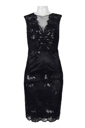 Theia Illusion V-Neck Sleeveless V-Back Embellished Floral Embroidered Mesh Dress