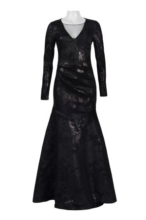Theia Embellished Boat Neck Sleeveless Zipper Back Metallic Jacquard Dress