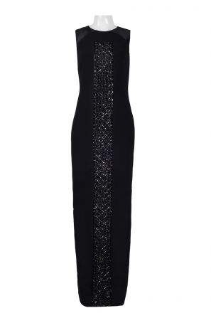 Theia Crew Neck Sleeveless Zipper Back Embellished Front Crepe Dress