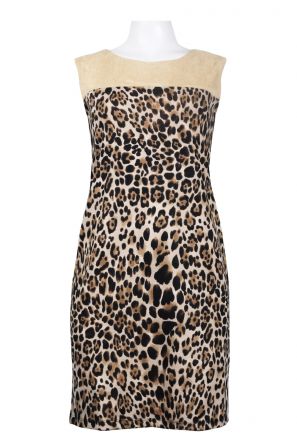 Tiana B Sleeveless Velvet Shoulder Leopard Print Jersey Dress