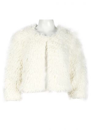 TM Collections Round Neckline Brown Faux Fur Cropped Jacket