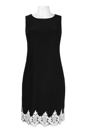 Trendmakers Sleeveless Boat Neckline Waved Lace Hem Jersey Dress