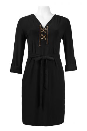 Trendmakers Cuffed Sleeve Chain Detail Waist Tie Jersey Dress