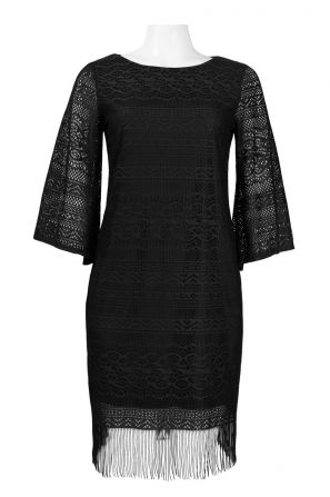 Trendmakers 3/4 Angel Sleeve Boat Neck Fringed Hem Lace Dress