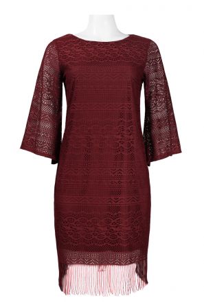Trendmakers 3/4 Angel Sleeve Boat Neck Fringed Hem Lace Dress